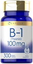 Carlyle B1 vitamine 100mg.300 comprimés Supplément pour les femmes et les hommes.