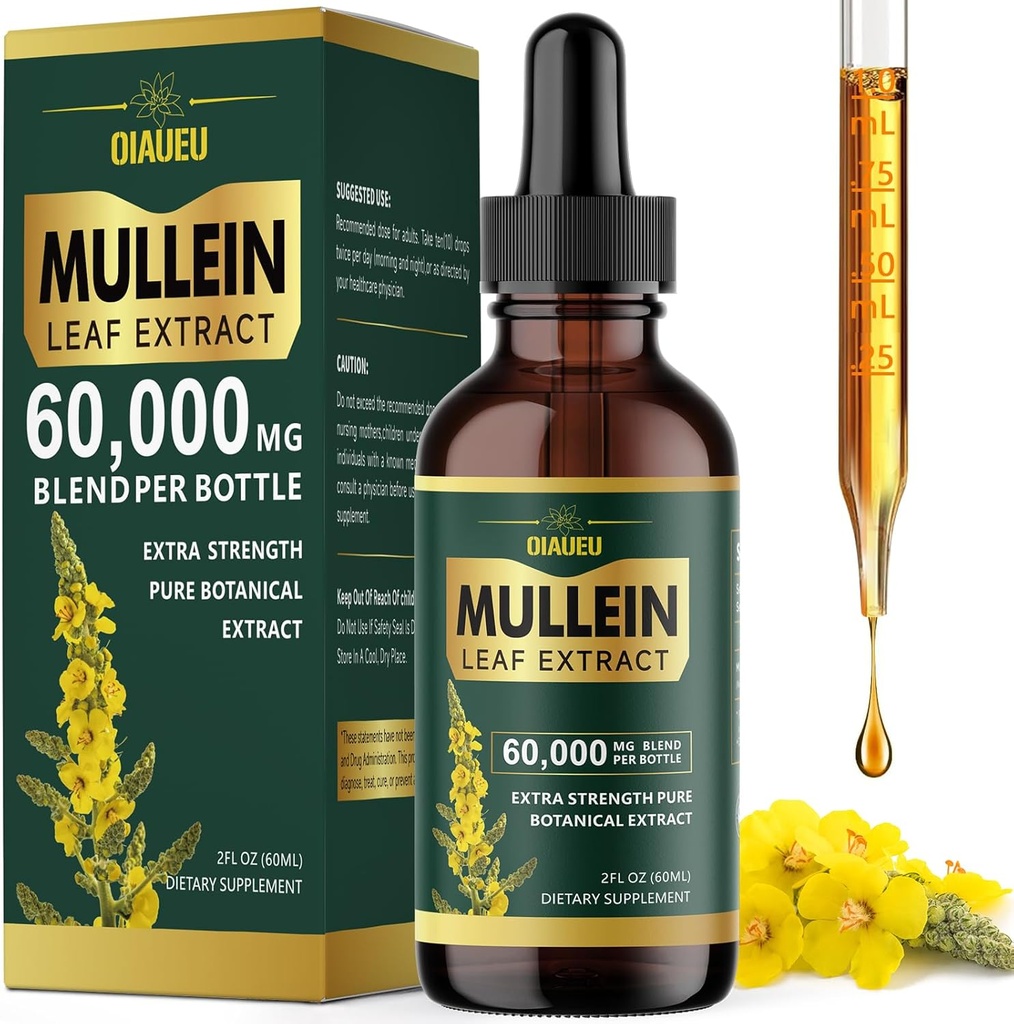gouttes de Mullein bio pour les poumons, support de teinture de feuille de Mullein nettoyage pulmonaire, supplément naturel extrait liquide pour la désintoxication pulmonaire et la santé respiratoire, Vegan, 2 fl oz