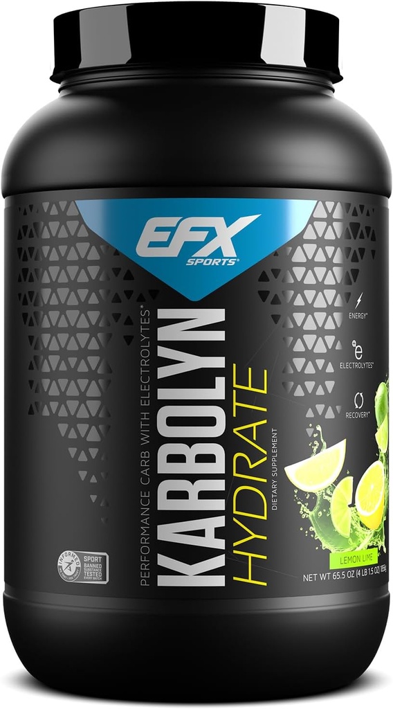 EFX Sports Karbolyn Hydrate de carbohydrate de poudre + électrolytes de sucre sans boisson sportive mélange de carburant et d'hydratation de stimulant libre de 66 portions (Lemon Lime)
