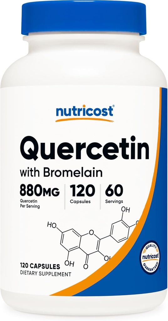 Nutricost Quercetin avec Bromelain, 880mg Quercetin + 165mg Bromelain par portion, 120 capsules, 60 portions (2 capsules par portion) - Végétarien, Non-OGM et Sans gluten