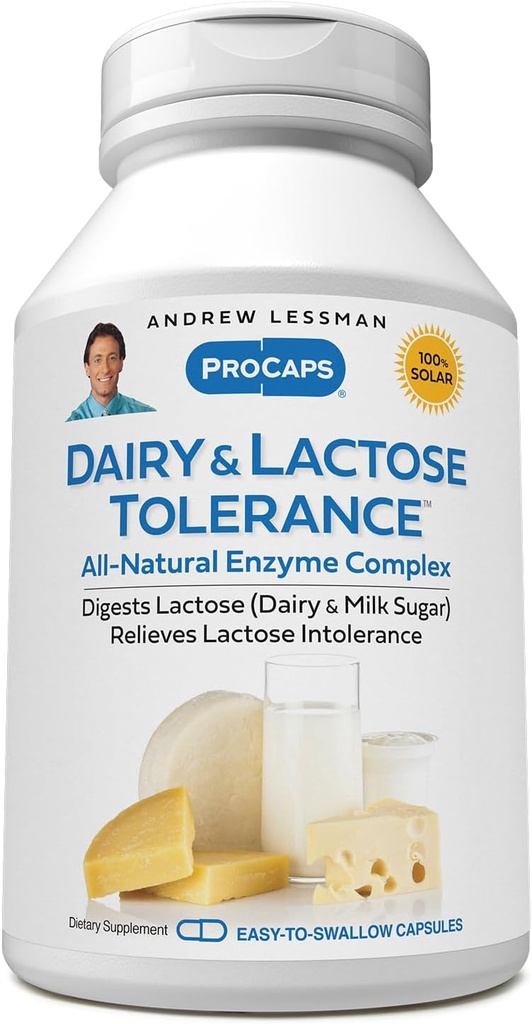 ANDREW MOINSMAN Tolérance au lait et au lactose 240 capsules - Améliore la digestion naturelle du lait et du lactose. Des enzymes naturelles légères, puissantes aident à éviter les troubles gastro-intestinaux dans la digestion. Aucun additif