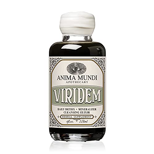 Anima Mundi Apothecary Viridem Verts Detox Elixir - Supplément liquide GI & foie Detox, Nettoyez les herbes naturelles avec la chlorophylle, Moringa + Chlorella organique - Ajouter au jus et aux thés (4oz / 118ml)