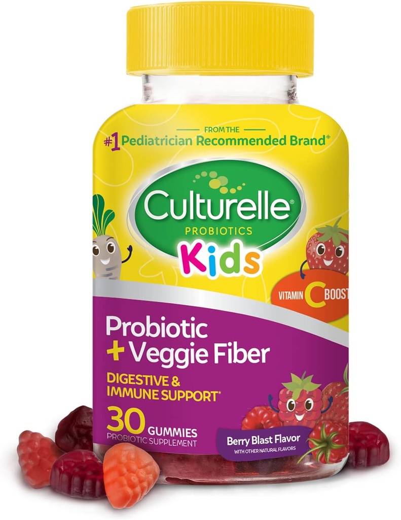 Culturelle Daily Probiotic Capsules 30CT & Kids Probiotic + Gommies de Fibre Veggie 30CT pour la santé digestive et immunitaire