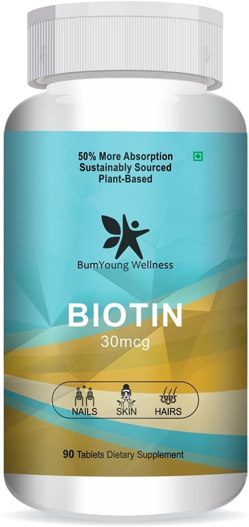 Biotin 30mcg, Supplément pour la croissance des cheveux, cheveux forts et peau glamour, lutte contre la fragilité des ongles 90 comprimés