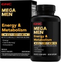 GNC Mega Hommes Énergie et métabolisme Caplets multivitamines, cliniquement prouvés pour se sentir mieux, Calorie Burn, Focus, 100mg Caféine, Thermogénique, Immune, B Vitamines, Sortie chronométrée, 180 Compte, 90 jours d'approvisionnement