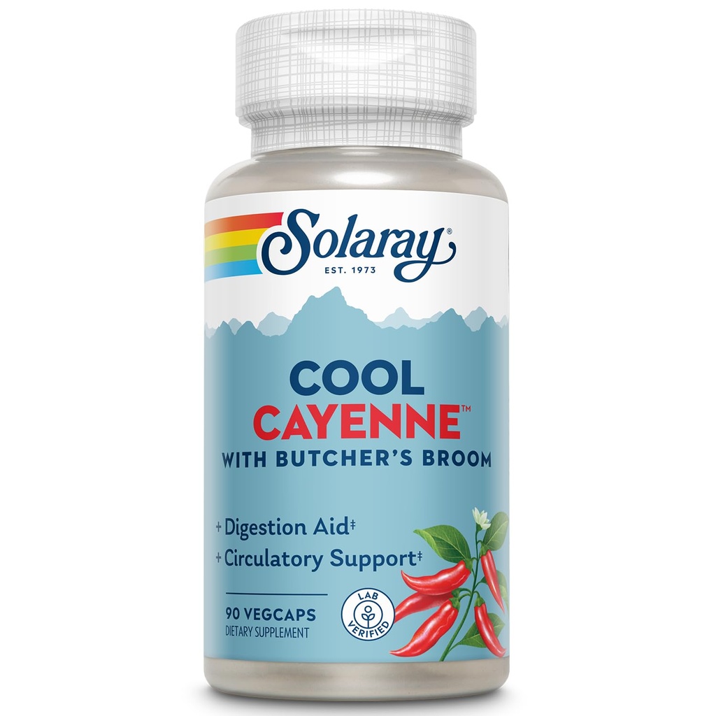 SOLARAY Cool Cayenne Pepper 40,000 HU avec bouchers balai pour un support de circulation sain