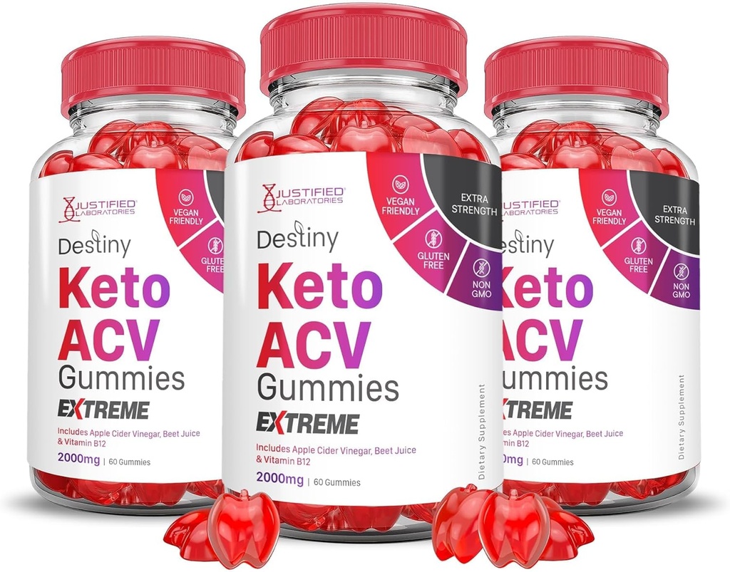 Laboratoires justifiés (3 Pack Destiny Keto ACV Gummies Extreme 2000MG Destiny Keto Gummies Formule avancée vinaigre de cidre de pomme avec jus de betterave à grenade poudre B12 Vegan Non OGM 180 Gummys