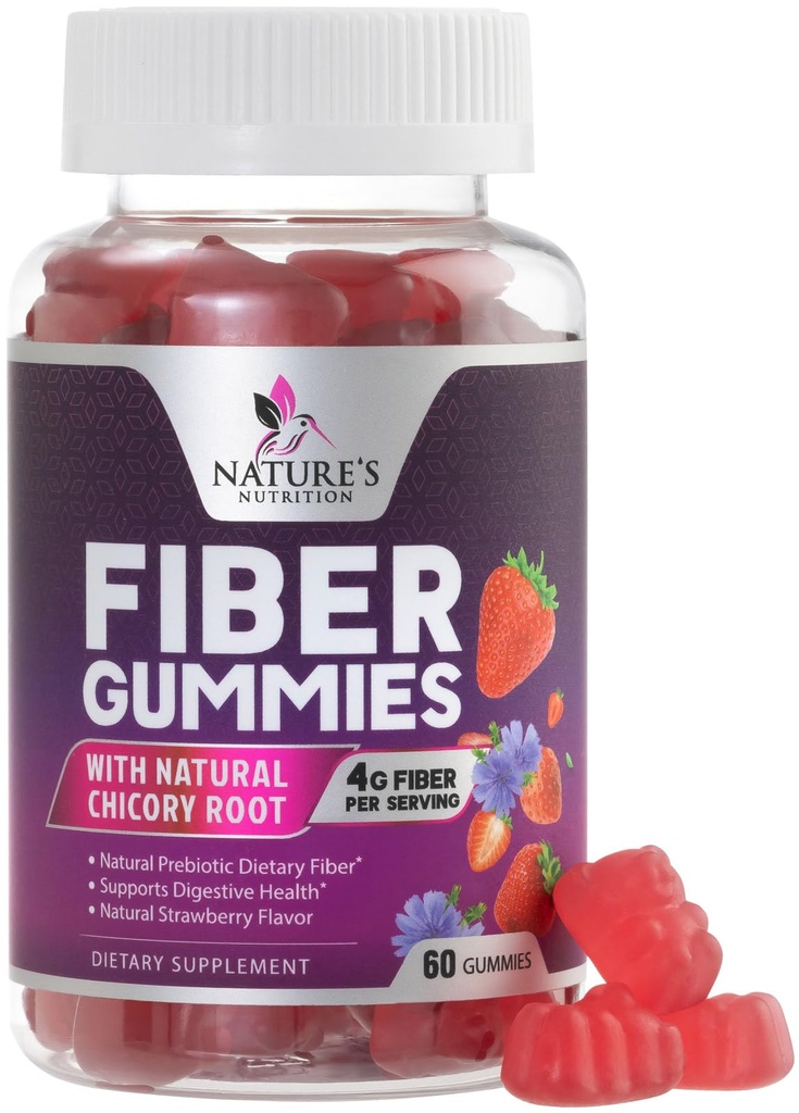 Gommies de fibres pour adultes 4g - Supplément de gommy de fibres prébiotiques pour la santé digestive et le soutien de la régularité, supplément prébiotique quotidien soutient la santé de Gut pour les femmes et les hommes, Vegan - 60 Gommies