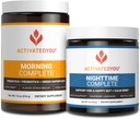 ACTIVATEDYOU Matin Complete Prébiotiques, Probiotiques et Green Superfoods (Citrus Medley) et Nighttime Complete, Ashwaghanda (Lémonade aux framboises), 30 portions