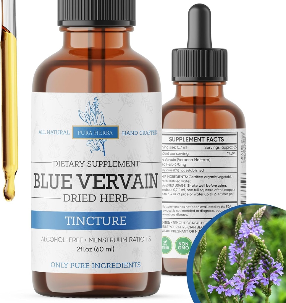 Bleu Vervain Herbe biologique, bleu Vervain Teinture, sans alcool, végétalien - 2 Fl Oz