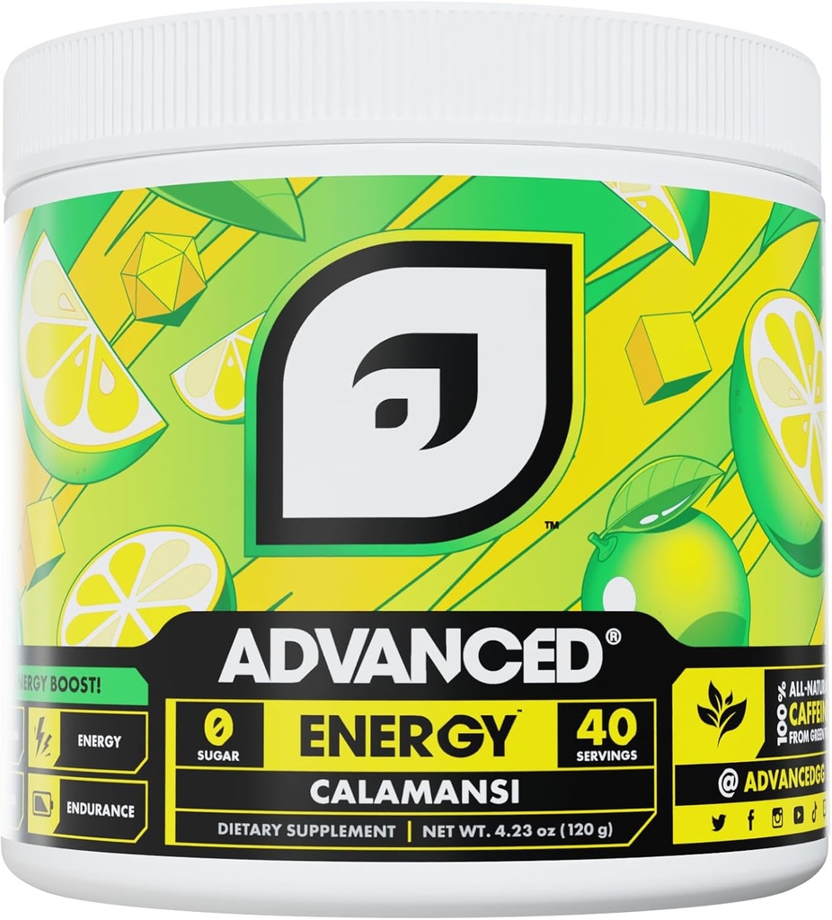 Advanced Energy - Formule de stimulation de l'énergie avec électrolytes pour l'hydratation - L-Theanine pour combattre les jitters - sans sucre et kéto - Pas de maltodextrine (40 portions) (Calamansi)