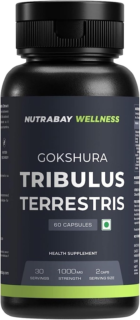 Wellness Tribulus Terrestries (Gokshura) - Soutien naturel pour l'énergie, la performance et la croissance musculaire - 1000mg, 60 Capsules de Veg