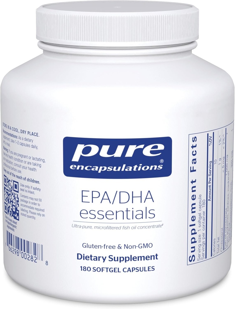 Encapsulations pures EPA/DHA Essentials - Supplément concentré d'huile de poisson pour soutenir la santé cardiovasculaire - Supplément EPA et DHA Premium avec capsules Omega 3 - 180 Softgel