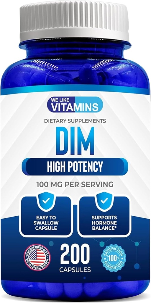 Nous aimons les vitamines DIM 100mg 200 capsules - 200 jours d'approvisionnement - Diindolylméthane DIM Supplément pour le soutien avec des niveaux d'estrogènes et d'hormones sains