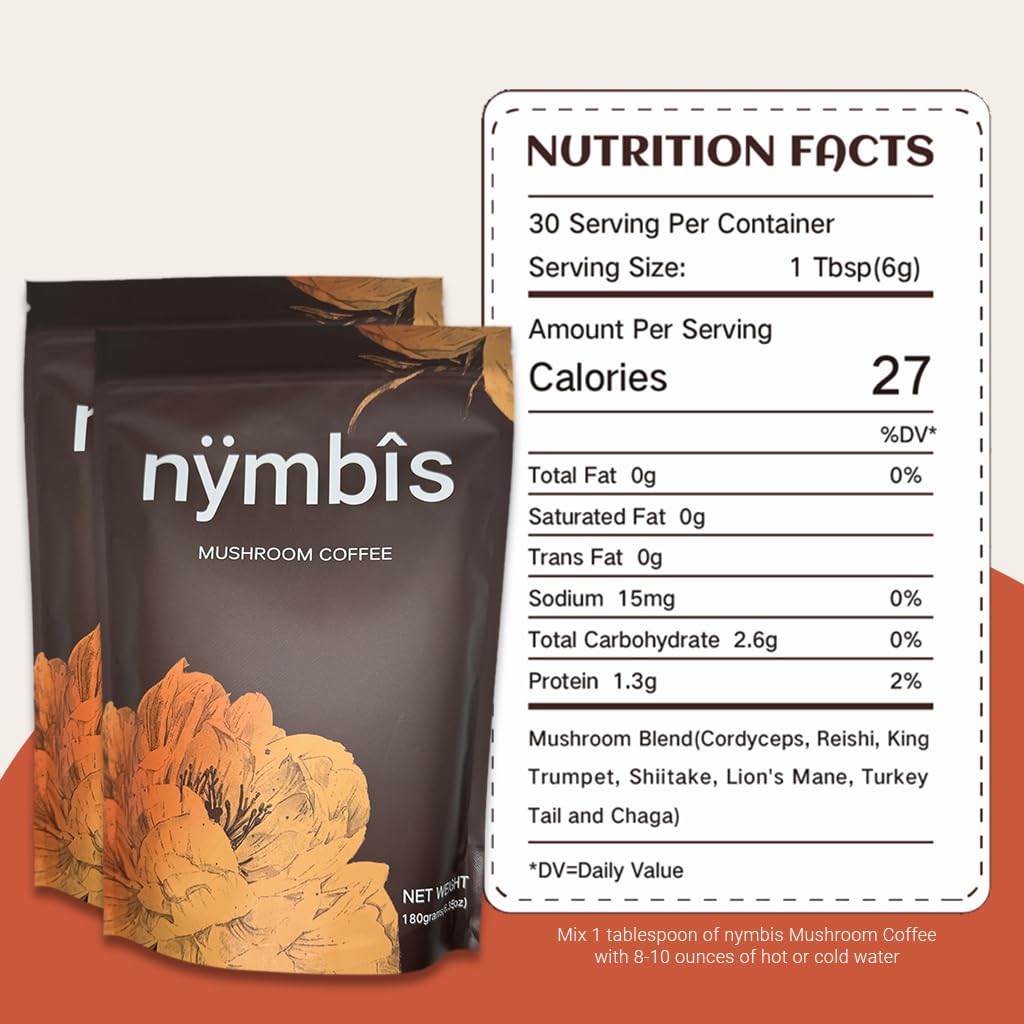nymbis Champignon Café au sol avec 7 champignons Mélange (Cordyceps, Lion's Mane, Reishi, Chaga, Maitake, Shiitake, Turkey Tail)