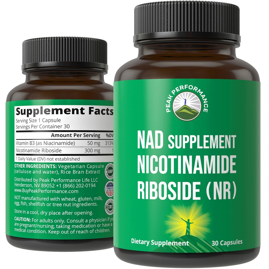 Peak Performance Nicotinamide Riboside NR Supplement Capsule - NMN Alternative NAD Supplement + Niacinamide for NAD+ Levels As We Age - 3rd Party Tested, Non-GMO, Vegan Vitamin for Women and Men