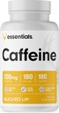 Coffeine coupée 200mg par portion, Essentiels (180 portions, 180 capsules)