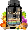 Supplément Shilajit avec la mousse de mer, Ashwagandha, Tongkat Ali - Shilajit Pure Himalaya Capsules d'acide fulvic organique - 90 Compte