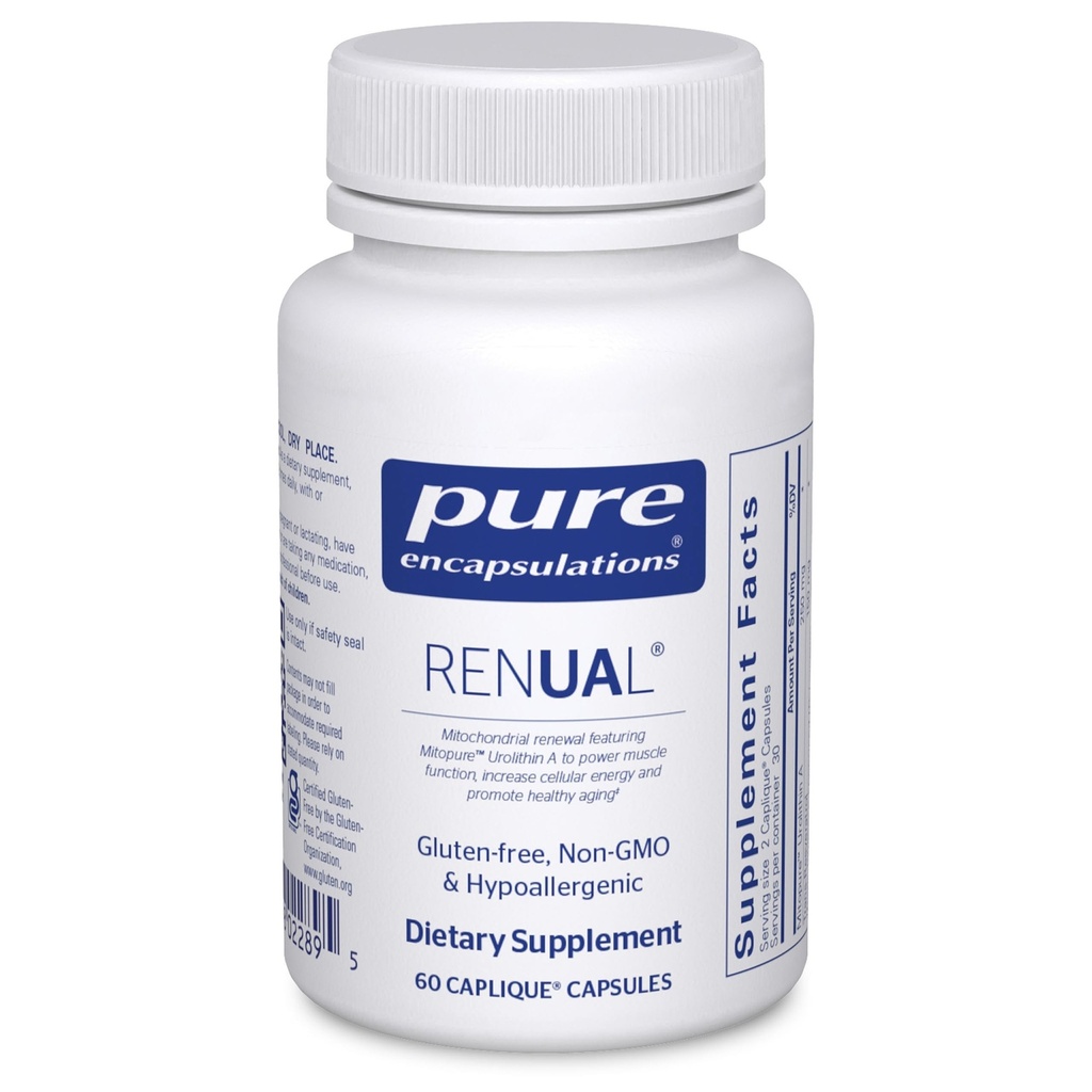 Encapsulations pures Rénales Urolithine Un supplément Support pour la fonction musculaire, la production d'énergie cellulaire, la santé mitochondriale et le vieillissement en santé*