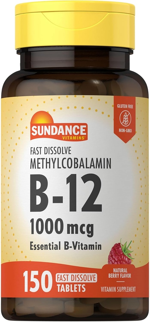 Sundance B-12 méthylcobalamine 1 000 mcg. 150 comprimés à dissolution rapide.