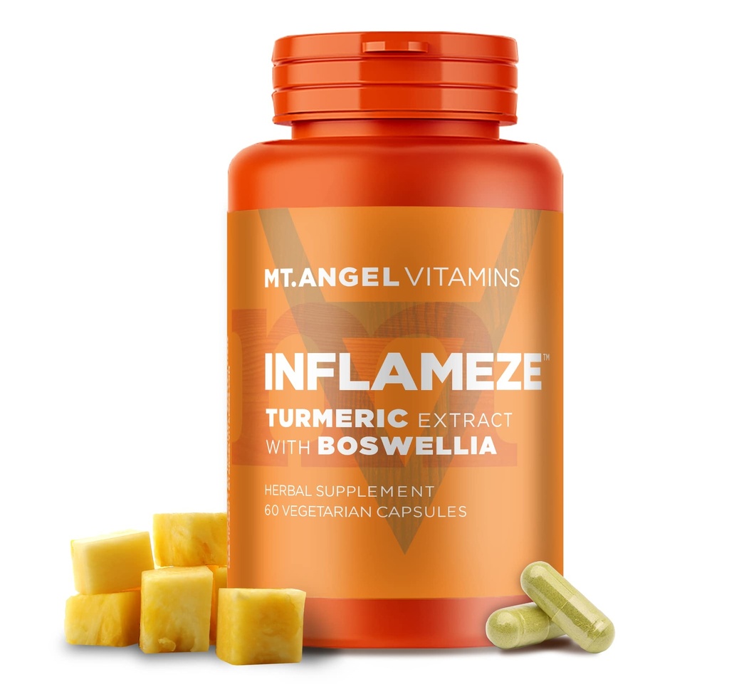 Vitamines du Mt. Angel - InFlamEze, Boswellia, Curcumine, Quercetin, Bromelain (60 Capsules végétariennes)