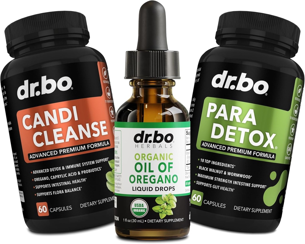 Huile d'Origan Gouttes liquides organiques et Capsules de nettoyage - Huile organique de gouttes d'Origan Extrait de teinture, Candi Cleanse Detox - Acid Caprylique, Wormwood Black Walnut & Cloves Capsules