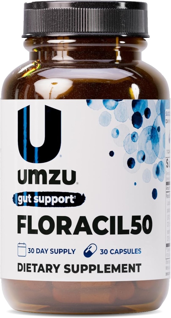 UMZU Floracil50 Prébiotiques et probiotiques pour les femmes et les hommes, 50 milliards d'UFC pour la digestion, la santé de Gut, l'acide, le rhamnousus, l'immunité, l'énergie (30 capsules)