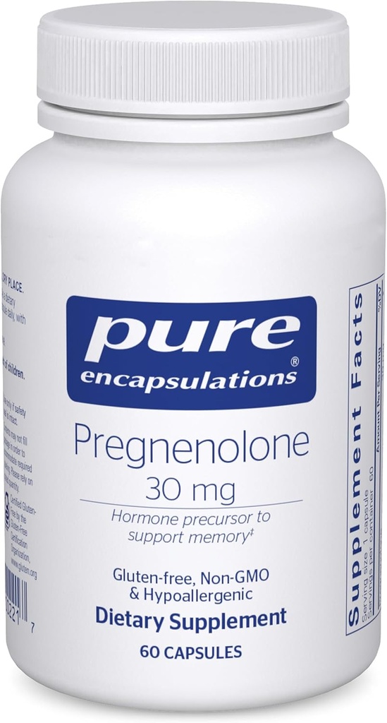 Encapsulations pures Pregnenolone - 30 mg - Soutien hormonal - Soutien mémoire et supplément cérébral - Sans gluten et végétalien - 60 capsules