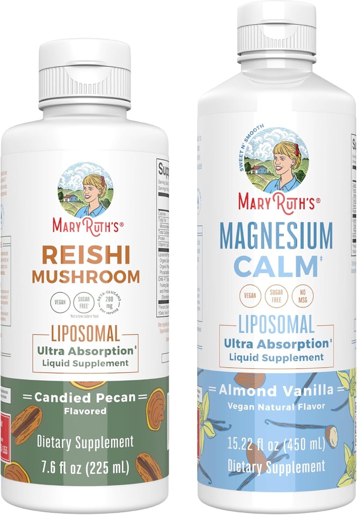 MaryRuth Organics Reishi Liposomal (Pécan Candé) et Magnésium (Amande Vanille) - Projet d'étiquette propre Vérifié® - Vitamines pour l'immunité, le calme et le bien-être global - Végétaux, non OGM, sans gluten