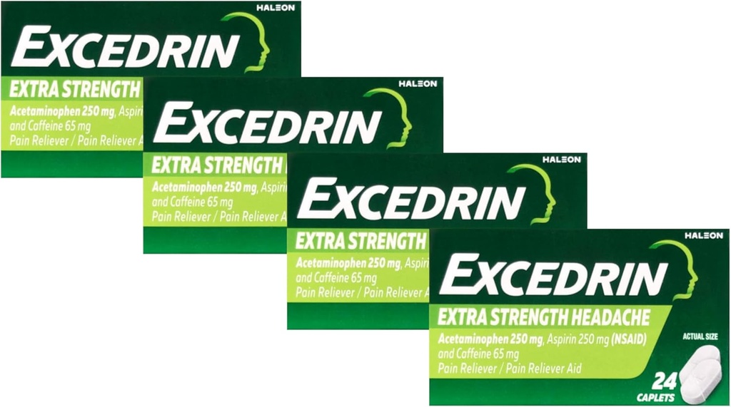 Excédrine Extra Strength, acétaminophène, aspirine (NSAID) et caféine, 24 ct (paquet de 4)