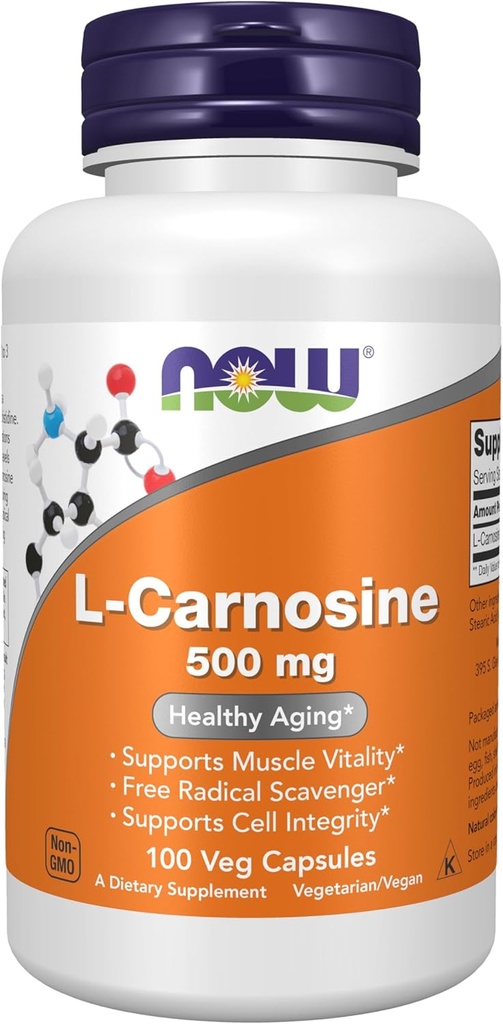 MAINTENANT Aliments suppléments, L-Carnosine (Beta-Alanyl-L-Histidine) 500 mg, Vieillissement en santé, 100 gélules