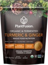 Mélange de curcuma et de gingembre de PlantFusion - Alimentation entière fermentée, supplément à base de plantes poudre avec Curcuminoides - USDA certifié biologique, non-OGM, végétalien, sans gluten, 4,76 oz 30 portions
