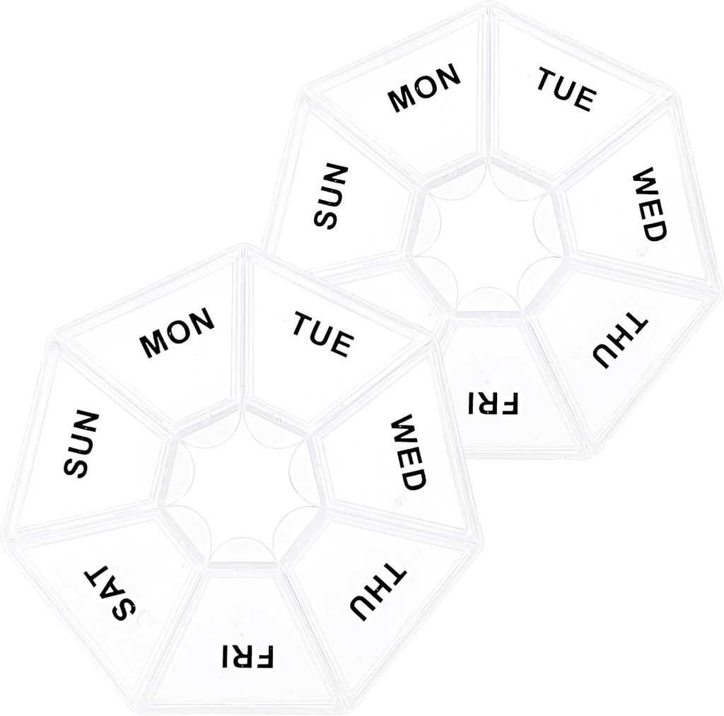 Sibba 7 Day Pill Organizer, 2 Pcs Medicine Pill Box, Pill Holder Daily, Portable Travel Pill Container Holder pour Pocket ou Purse, planificateur de médecine pour les vitamines Huile de poisson, suppléments(Clear)