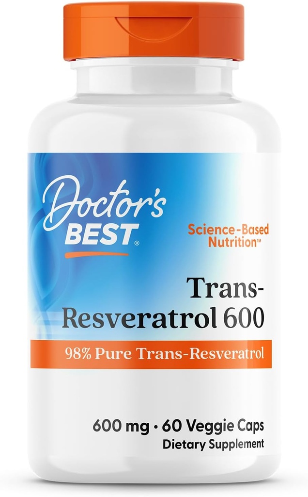 Le meilleur trans- resvératrol du docteur 600, 98% Trans-Resveratro pur, non-OGM, sans gluten, sans soja, végan 60 capsules de légumes