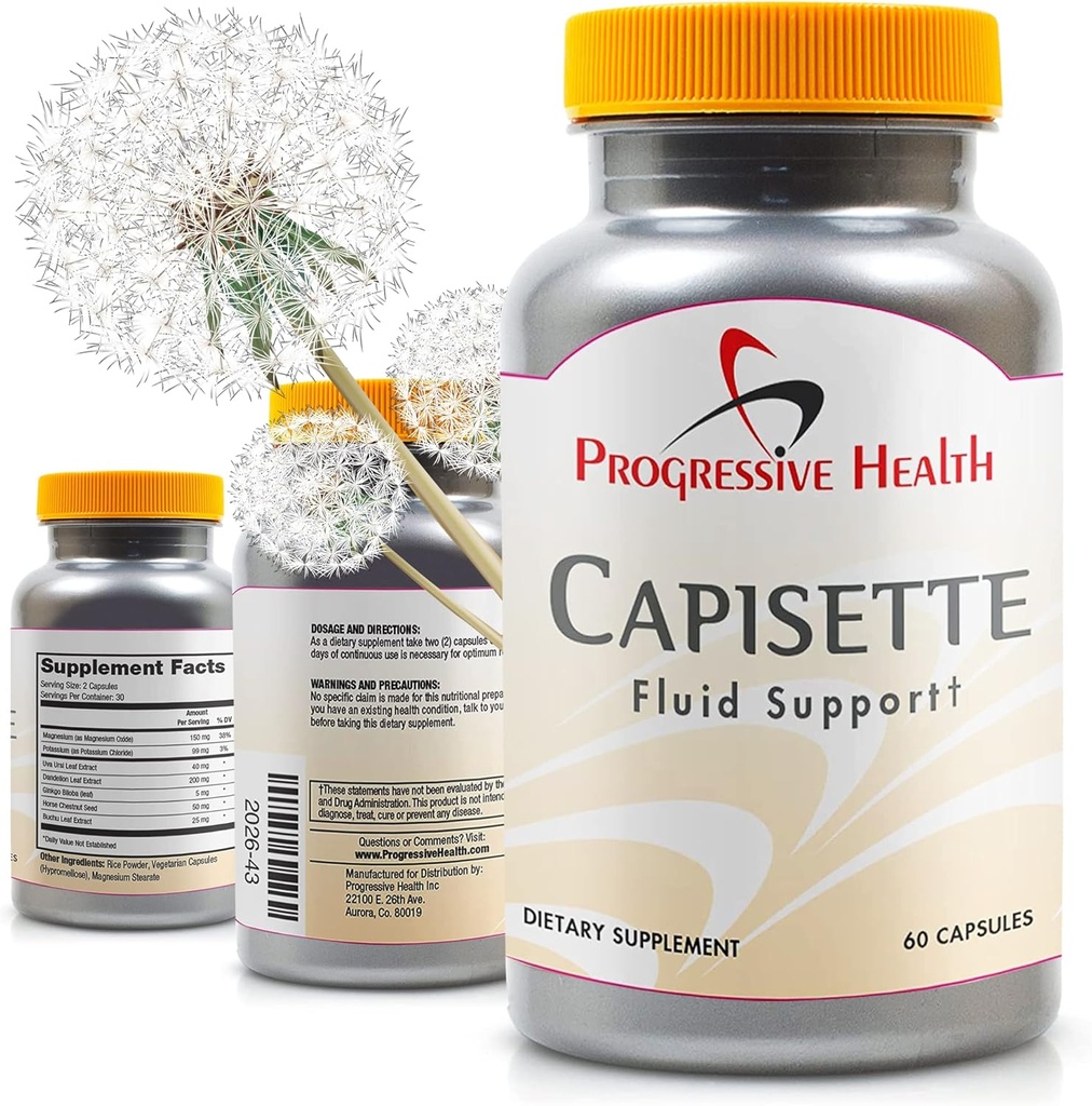 Capisette Support de rétention d'eau - Réduit les pieds, les chevilles et les jambes de loup - Réduit l'enflure et la rétention des fluides à partir d'Edema. Inclut: Potassium, Dandelion Root et complément alimentaire (60 capsules)