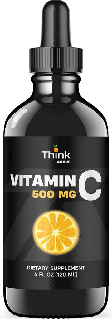 Vitamine C liquide - dose élevée - gouttes de vitamine C - pour les adultes et les enfants - 500 mg - VIT C liquide - non OGM - supplément liquide de vitamine C (4 fl oz 120 ml)