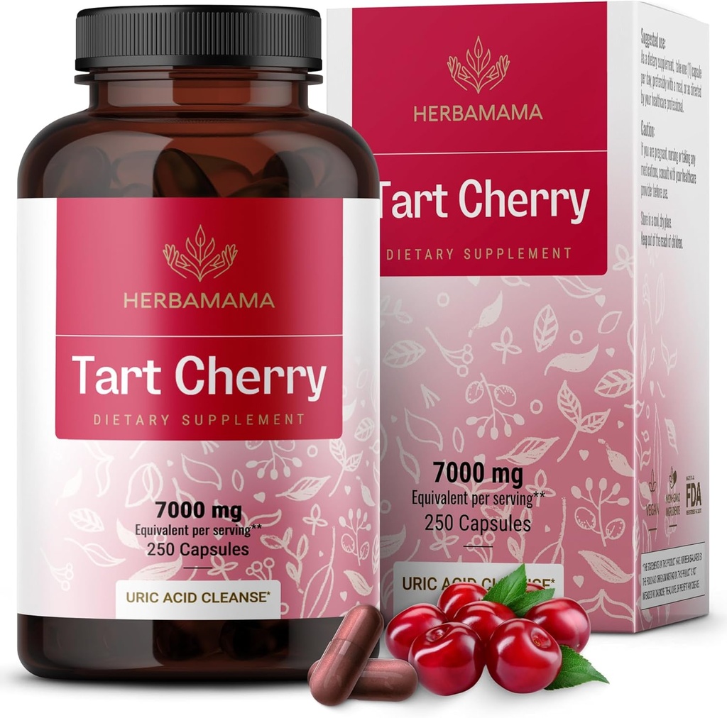 HerbAMAMA Tart Cherry Extract Capsules - Extrait de Tart Cherry pour le soutien de l'acide Urique - Vegan, Supplément anti-oxydant non-OGM