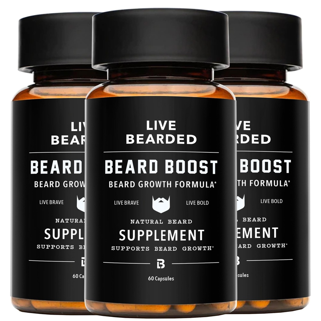 Boost de la barbe vivante - Vitamines de croissance de la barbe pour les hommes avec biotine, collagène, silice, racine Fo-Ti - Croissance faciale des cheveux pour les hommes, fabriqués aux États-Unis