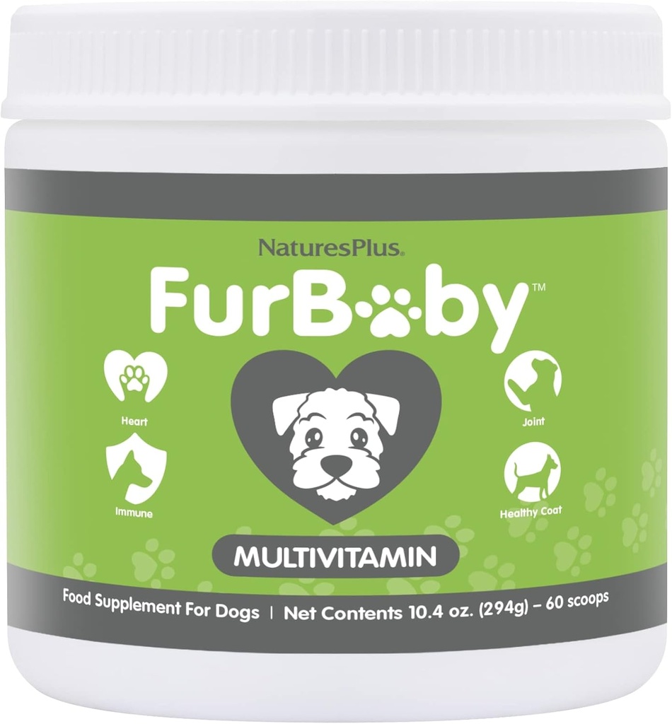 NaturesPlus FurBaby Multivitamine pour chiens - 10,4 oz - Soutient la santé, la fonction immunitaire, la production de manteau sain et d'énergie - Non-OGM - 60 portions