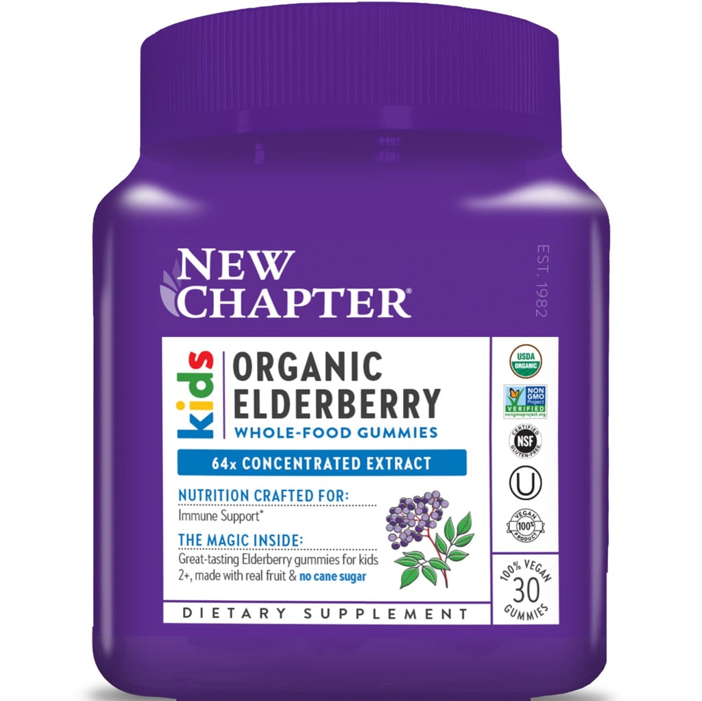 Nouveau chapitre Gummées de mûrier pour enfants 2+, USDA biologique,64x Fraisier pur concentré pour le soutien immunitaire,Great dégustation de gummées de tout l'alimentation, végétalien et non-OGM, 30 ct