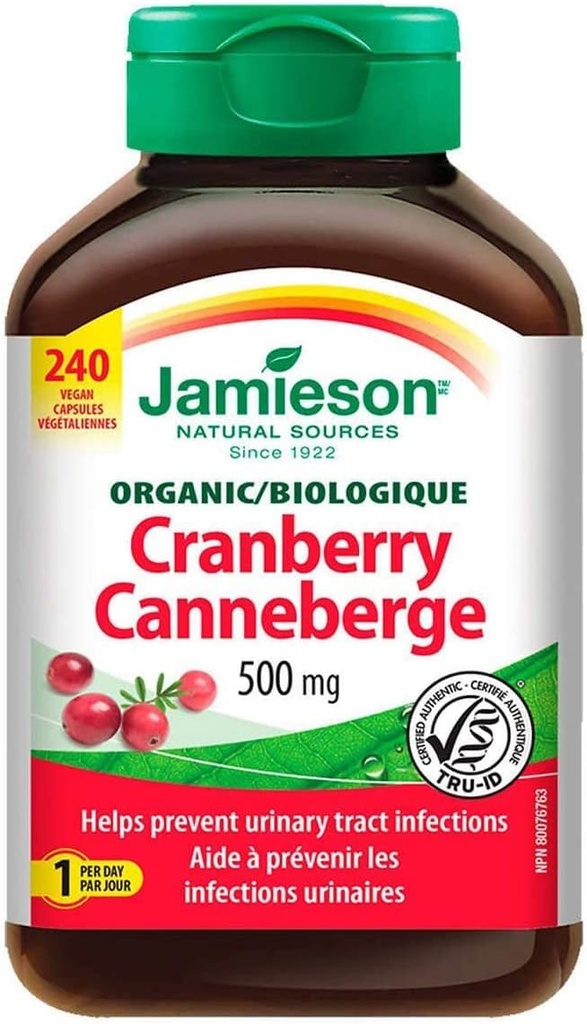 Jamieson Cranberry 500mg, 240 Capsules végétaliennes