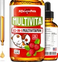 Multivitamines liquides pour chiens – Multivitamines pour chats à l'intérieur – 10-en-1 Vitamines liquides pour chiens B Complexe, C, D3 – Digestion, miction, hanche et articulation, peau et manteau – Arôme de canneberge – 2 Oz