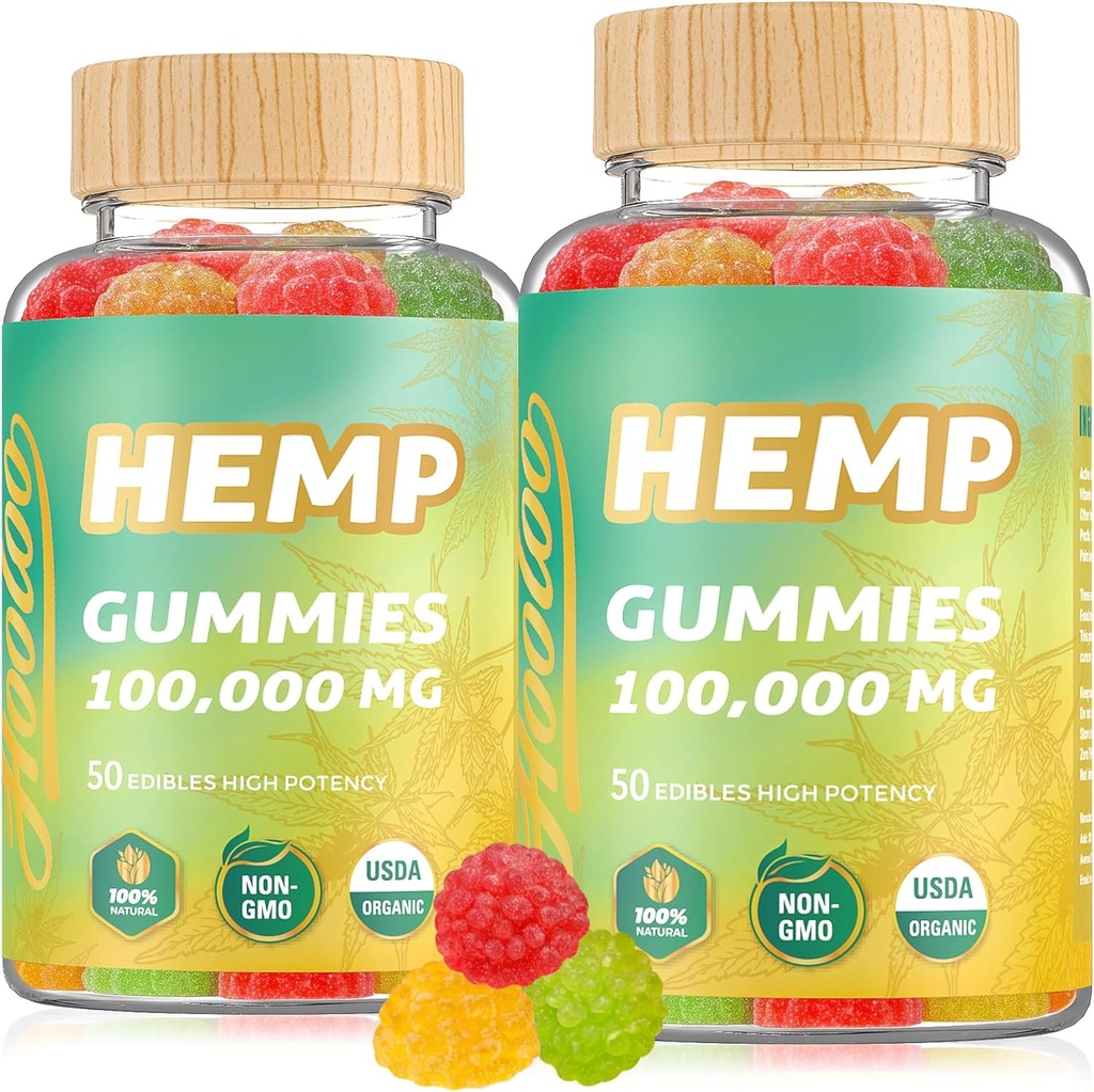 Gummies de chanvre HOOLOO 100 000mg pour le soutien de lit de Deep Sound et le soulagement du confort, vitamine Oméga 3 infusée de gummy fruitée, fabriqué aux États-Unis
