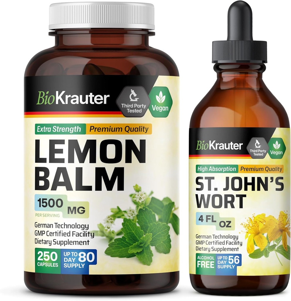 BIO KRAUTER Lemon Baume 250 Capsules & St. John , Teinture de millepertuis 4 Fl. Oz.