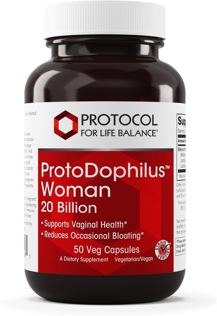 PROTOCOLE POUR LA VIE BALANCE Proto Dophilus Femme - 20 Milliards - Probiotiques pour la santé de Gut - Soutien de la santé vaginale et de l'éblouissement - Vegan & Kosher - 50 Capsules de Veg