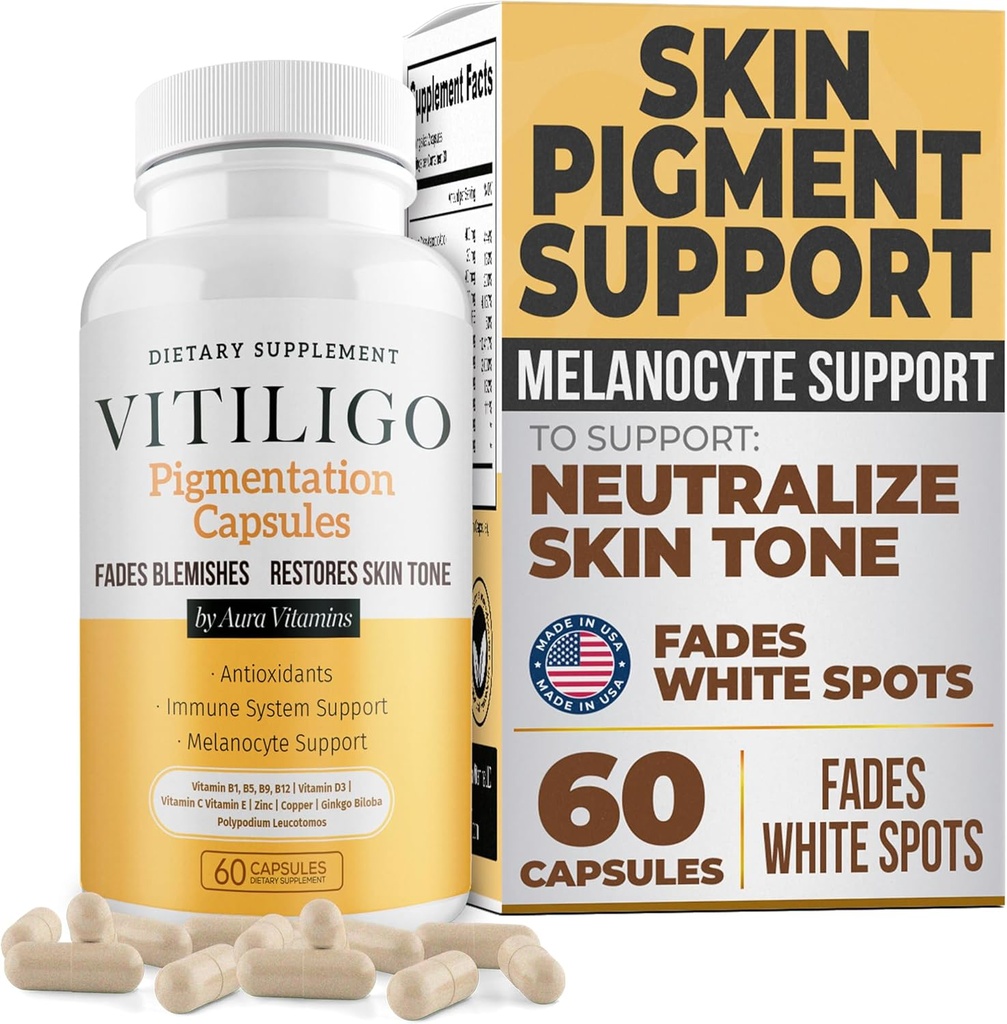 Dermawonder Vitiligo Capsules (60 Compte) Supplément Vitiligo efficace, réduire les taches blanches et améliorer le soutien de la pigmentation cutanée, pour toute la peau et réduire les taches blanches sur la peau et la peau teintée