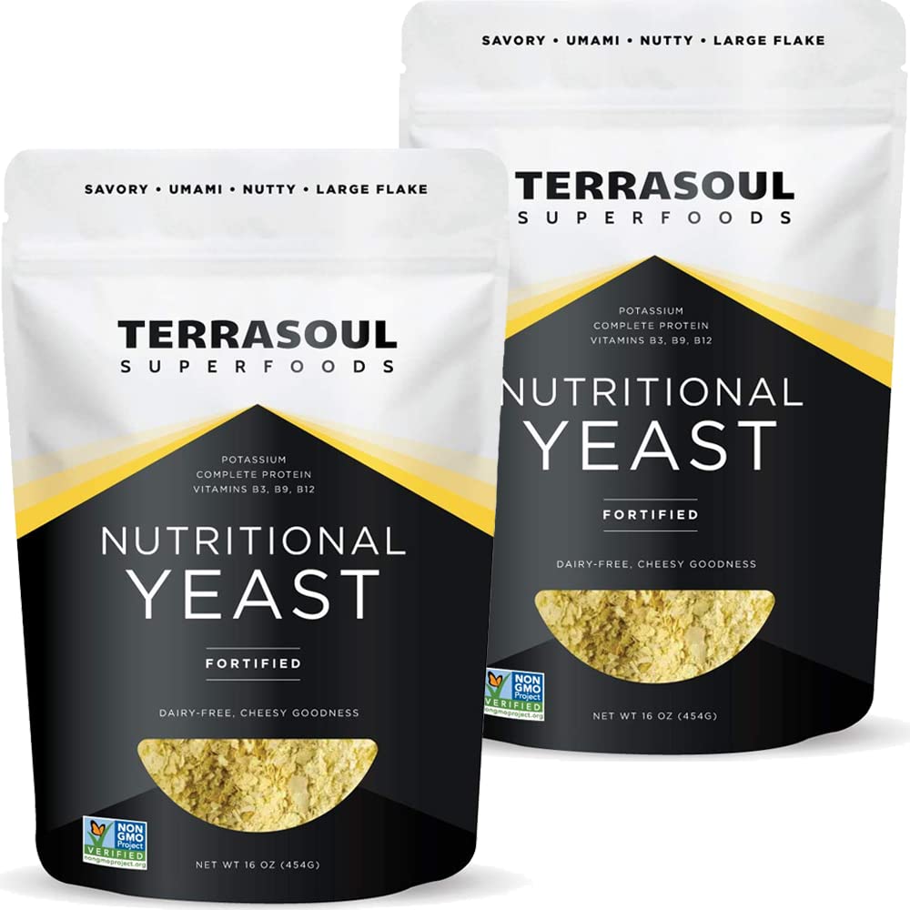 Terrasoul Superfoods Premium Foods de levure alimentaire, 2 Lbs (paquet de 2), Fortifié, Savory Superfood pour le fromage végétalien, l'assaisonnement et le boost de protéines végétales