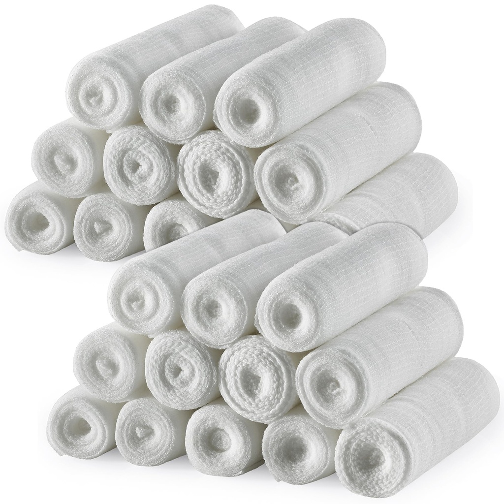 Rouleaux de pansement MEDca Gauze - 24 paquets, 3 pouces x 4,1 Garages, jauge médicale et pansement stretch pour habillage et trousse de premiers soins