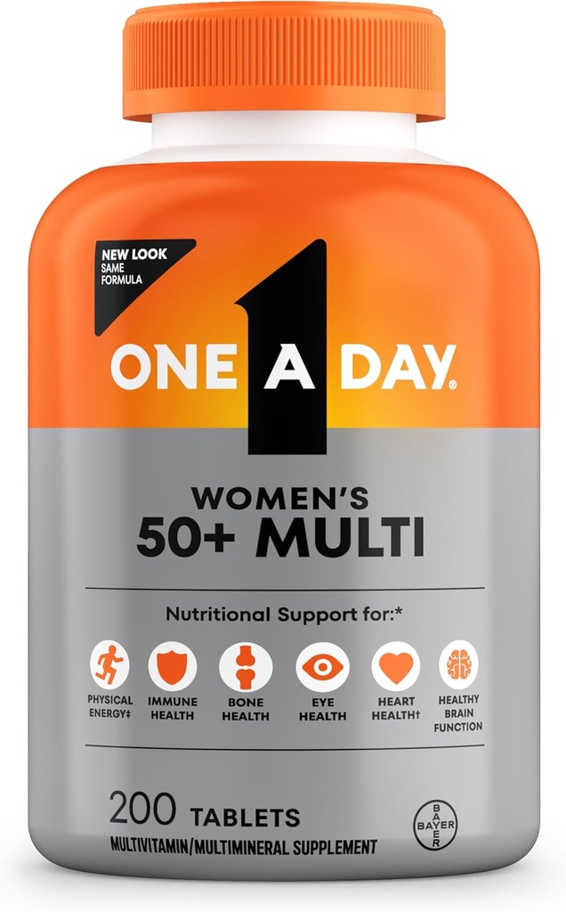 Multivitamine d'un jour pour les femmes 50 et plus comprimés, multivitamines de femmes 50 plus avec les vitamines D, C, E, Zinc et Biotine, Vitamines quotidiennes pour les femmes 50+, 200 Ct
