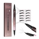 2-en-1 Stylo à sourcils courbés et Eyeliner avec stencils à sourcils 10Pcs, crayon à sourcils microblading avec point de 4 fourchettes et conseil précis courbé, crayons à sourcils imperméables et longs pour les femmes, doux noir